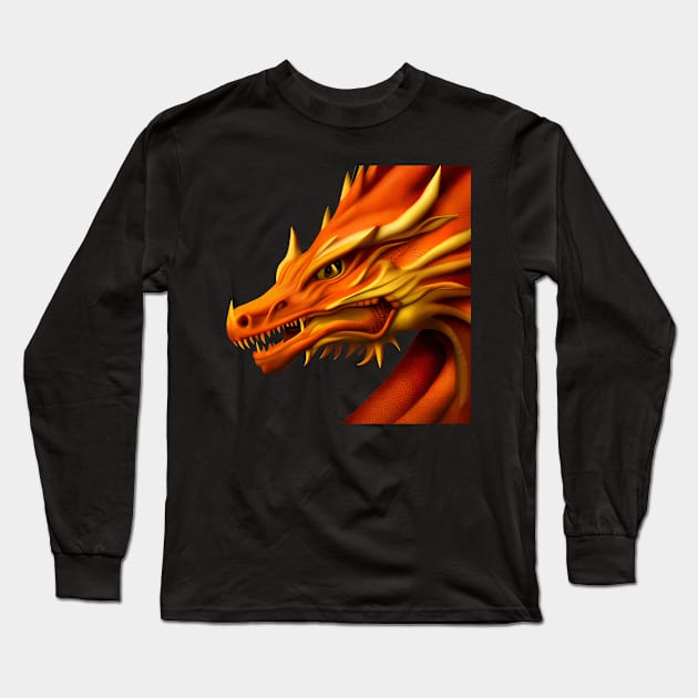 Orange Chinese Dragon Long Sleeve T-Shirt by Dragynrain